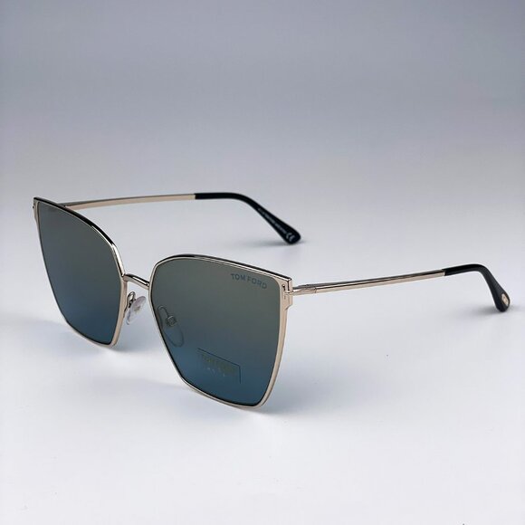 Tom Ford FT0653/S 28V Sunglasses Gold Rose Blue Mirrored Metal Cat Eye Women - Picture 9 of 12